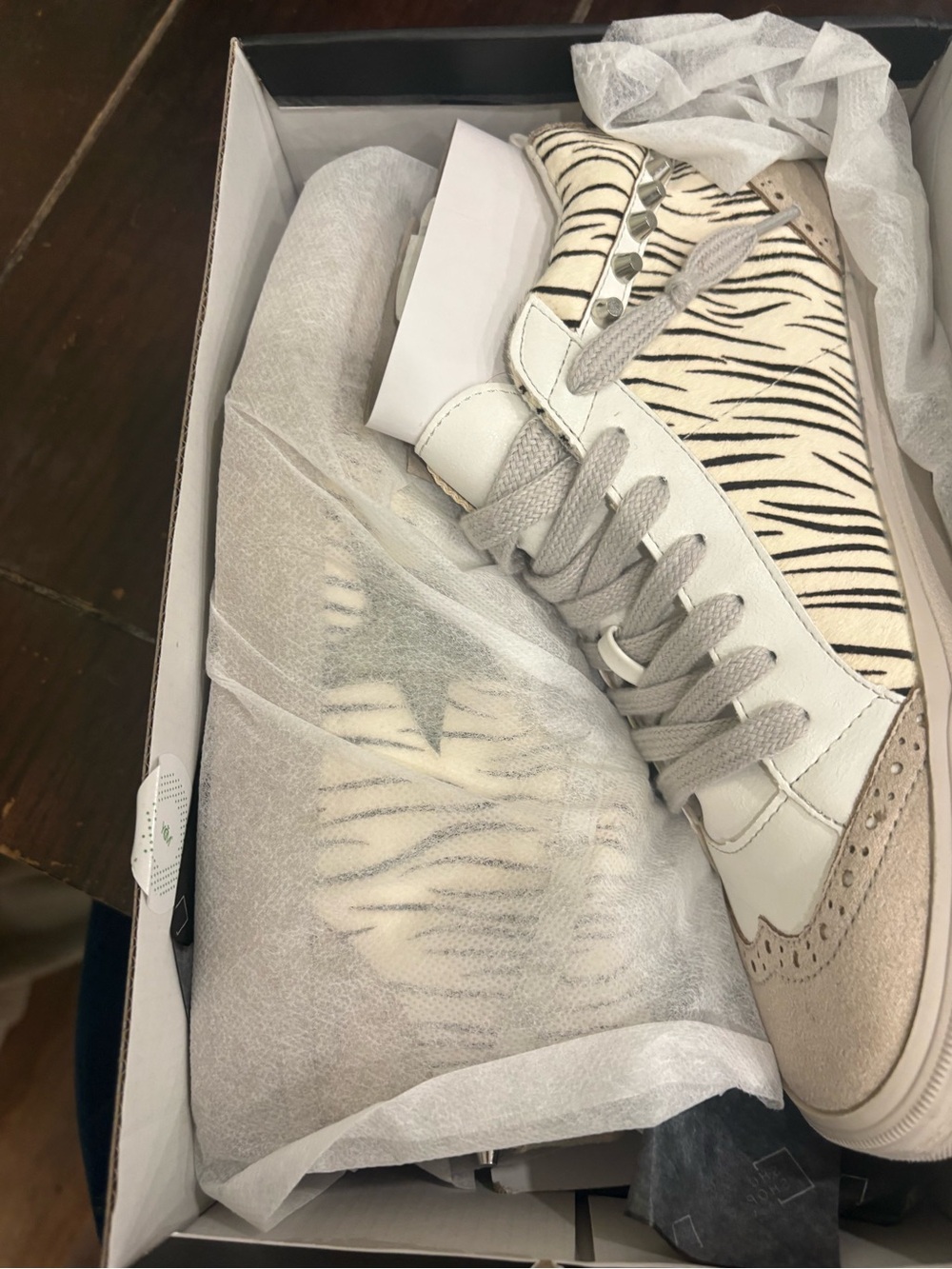 Women’s Athletic Sneakers in Cream Zebra Print with Light Beige Accents